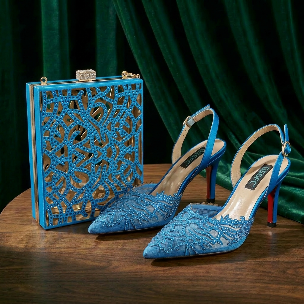 Women'S Shoes Navy Blue - Luxury African Nigerian Bride Party Shoes