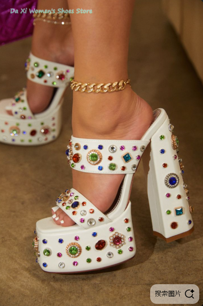 Women Shoes Waterproof - Round Head Color Gem And Rhinestones