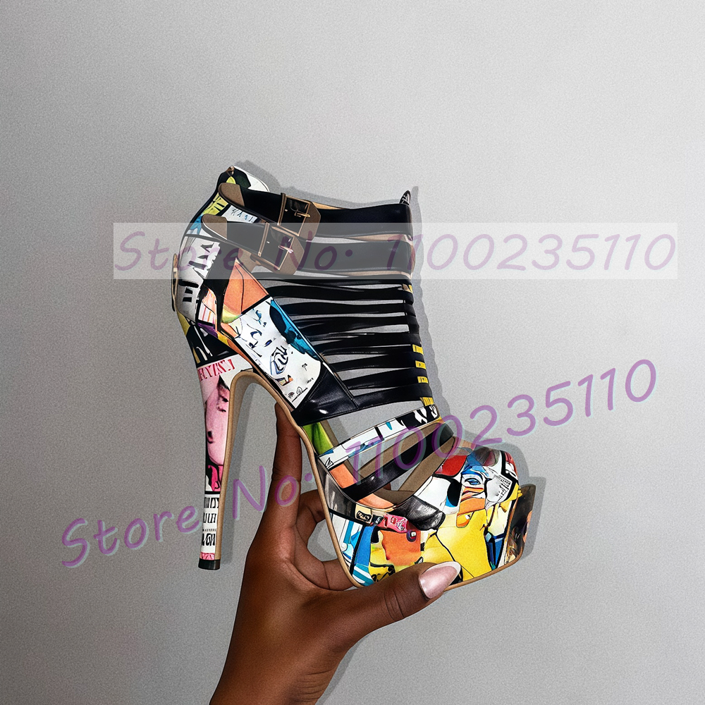 Colorful Graffiti Black Strapp - Women'S Shoes Trendy ulasan dan harga