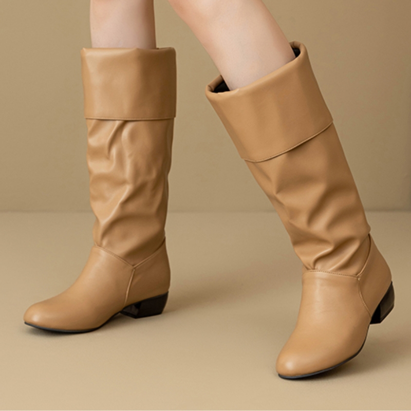 Slip on Knee High Boots Pleate - Women Shoes Waterproof ulasan dan harga