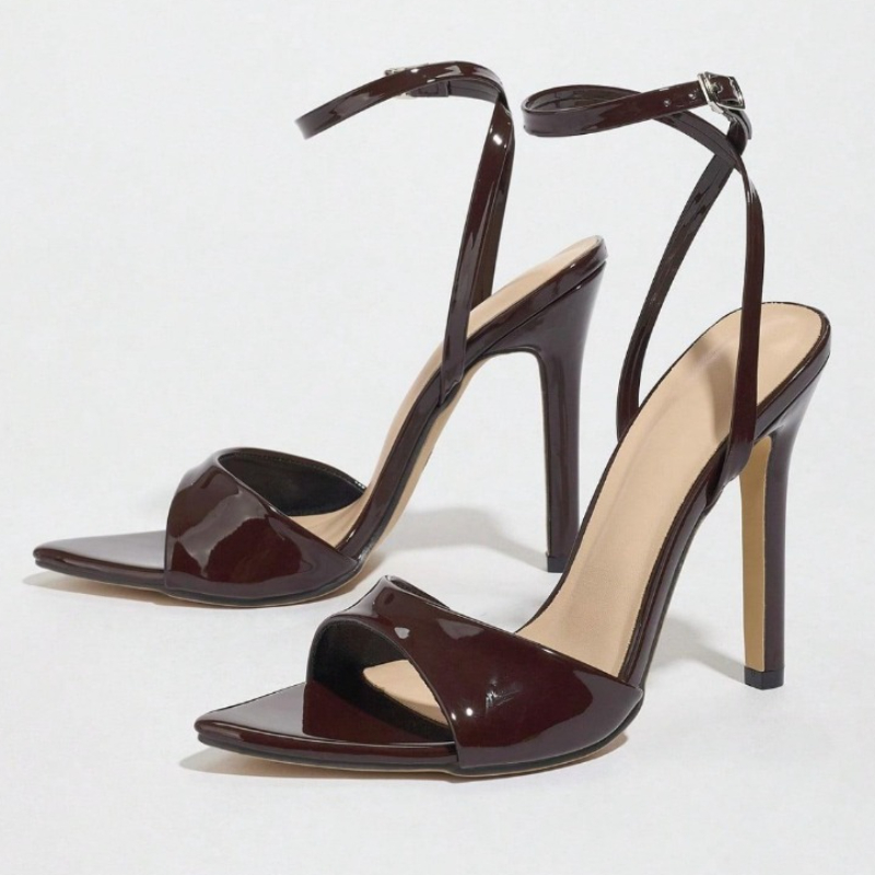 Coffee Patent Leather Heeled S - Women Shoes Brands ulasan dan harga