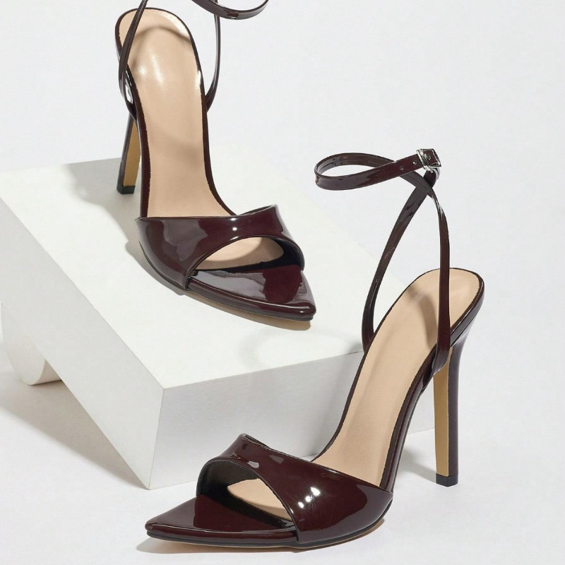 Coffee Patent Leather Heeled S - Women Shoes Brands ulasan dan harga
