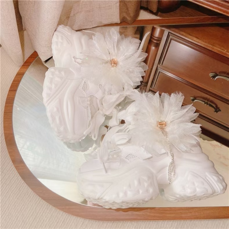 White floral lace rhinestone t - Women'S Shoes Hands Free ulasan dan harga