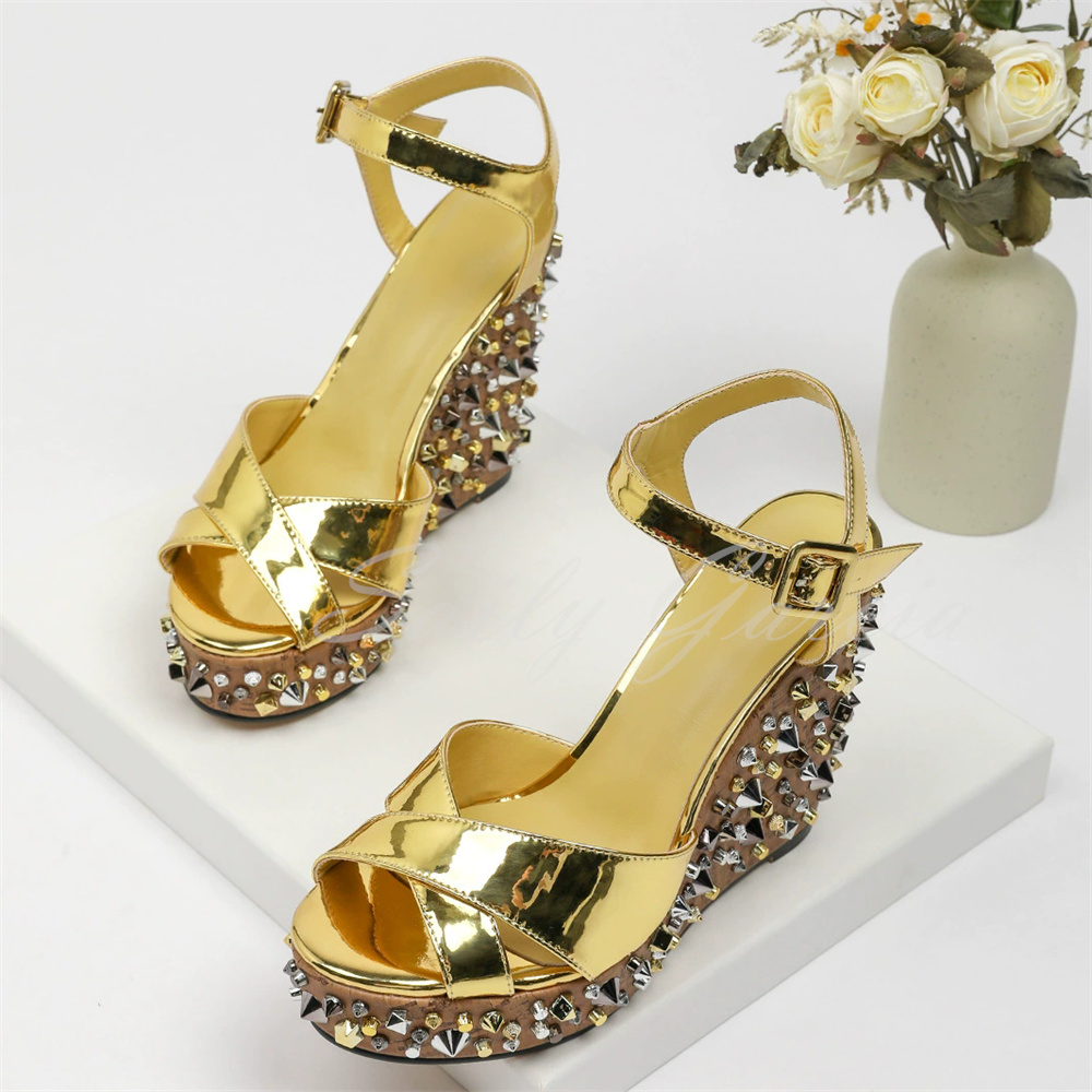 Gold Rivets Decor Wedge Heel S - Women'S Shoes Trendy ulasan dan harga