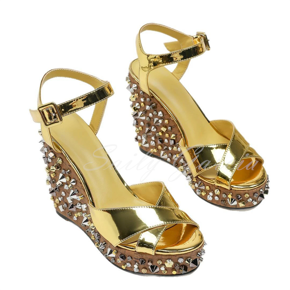 Gold Rivets Decor Wedge Heel S - Women'S Shoes Trendy ulasan dan harga