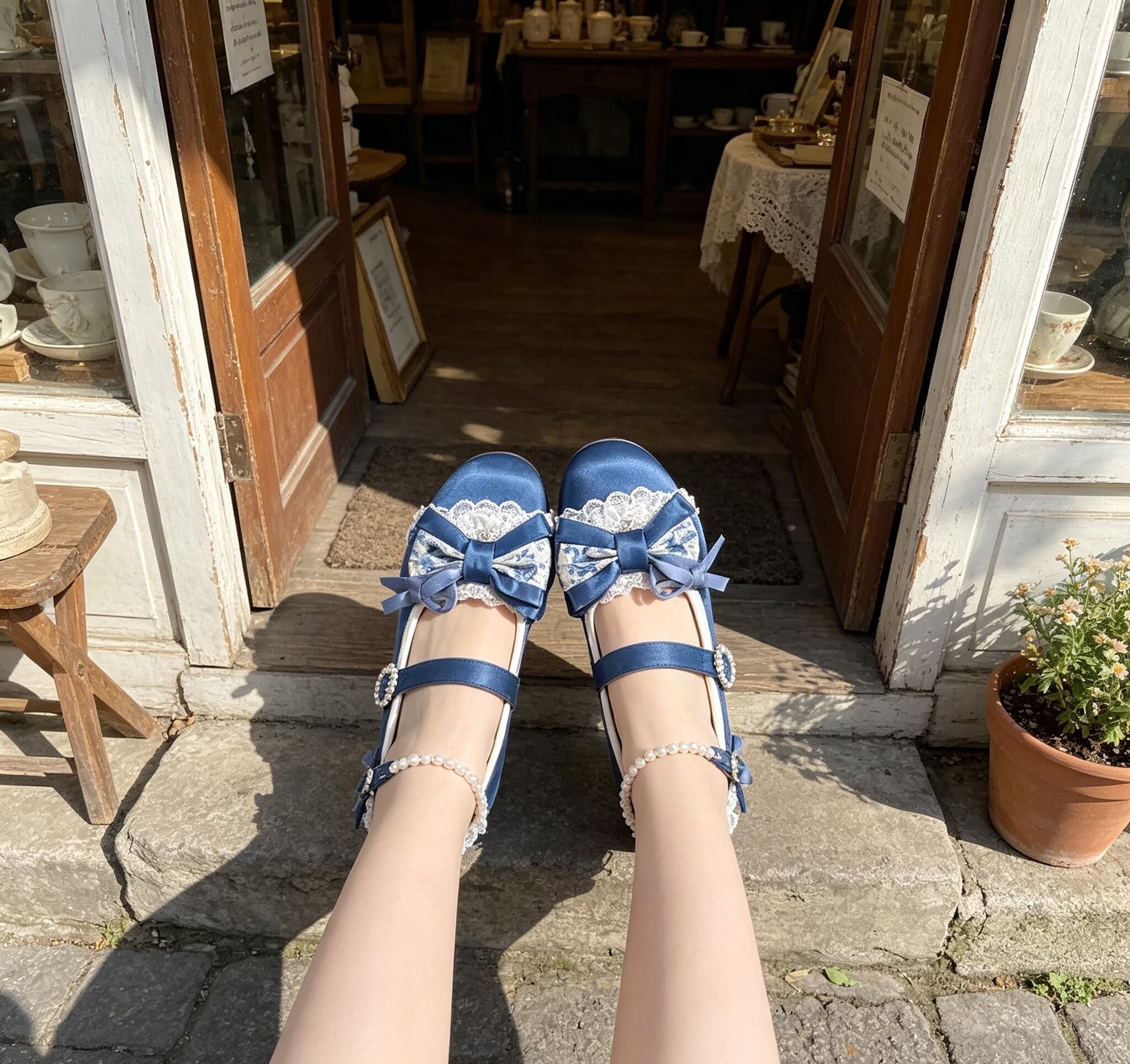 Navy Blue Satin Mary Jane Shoe - Women'S Shoes Navy Blue ulasan dan harga