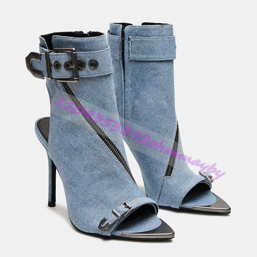 Summer Blue Denim Pointed-Toe  - Women'S Shoes Navy Blue ulasan dan harga