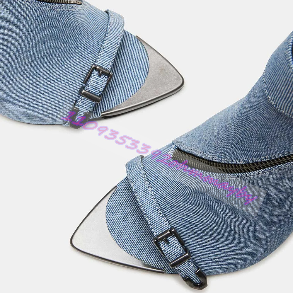 Summer Blue Denim Pointed-Toe  - Women'S Shoes Navy Blue ulasan dan harga