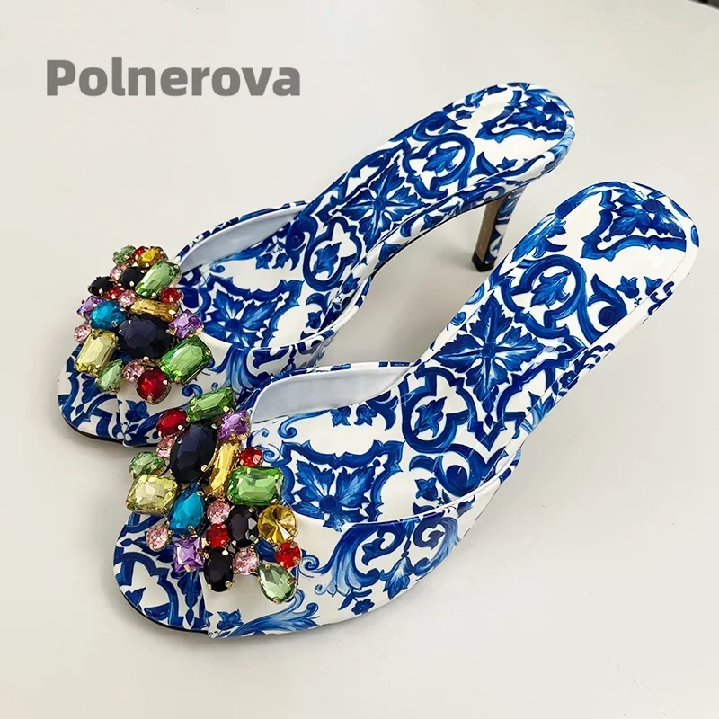 High Heeled Prints Jewel Slipp - Women'S Shoes Navy Blue ulasan dan harga