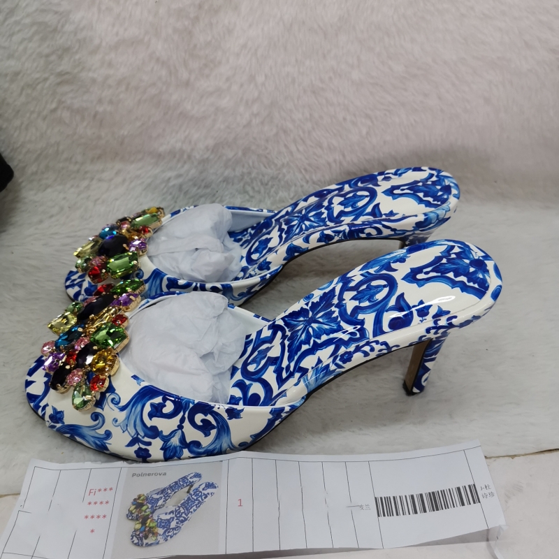 High Heeled Prints Jewel Slipp - Women'S Shoes Navy Blue ulasan dan harga