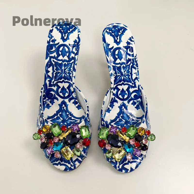 High Heeled Prints Jewel Slipp - Women'S Shoes Navy Blue ulasan dan harga