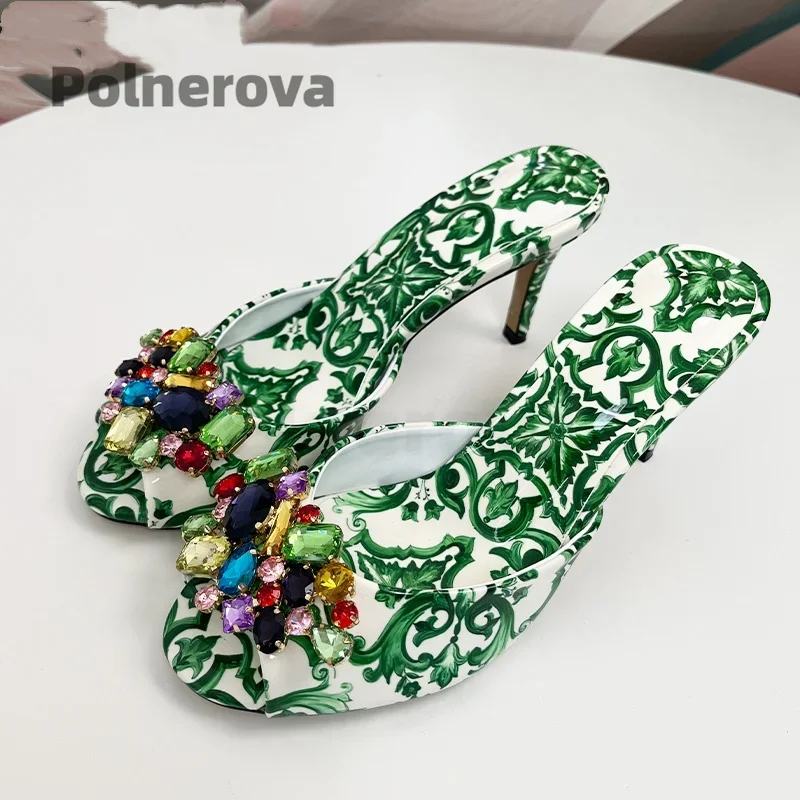 High Heeled Prints Jewel Slipp - Women'S Shoes Navy Blue ulasan dan harga
