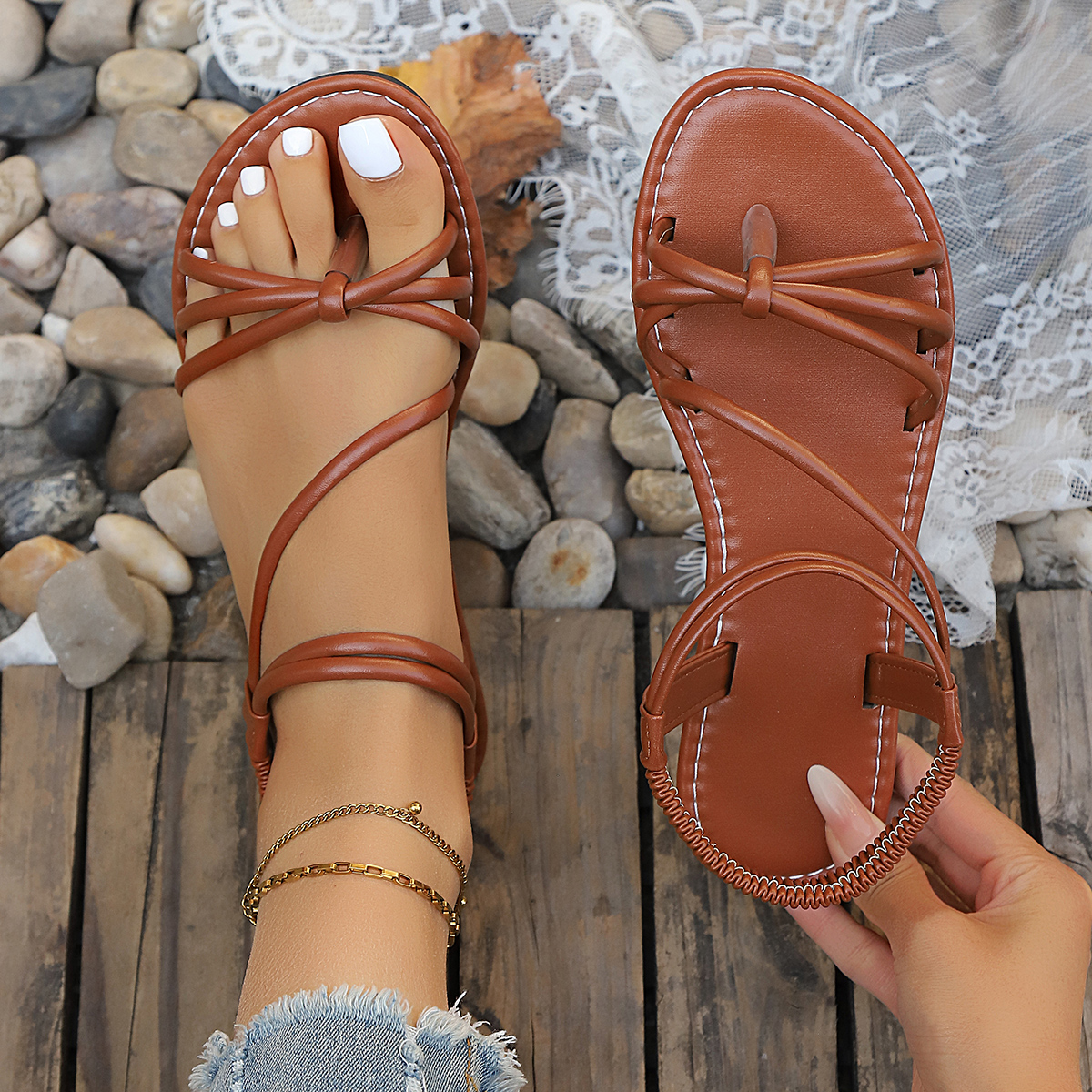2026 Summer Women's Brown Thon - Thong Flat Sandal ulasan dan harga