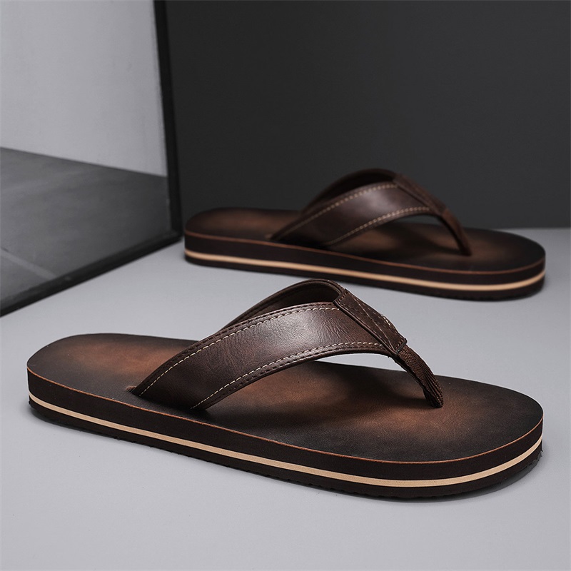 Men's Vintage Washed Faux Leat - Thong Flat Sandal ulasan dan harga