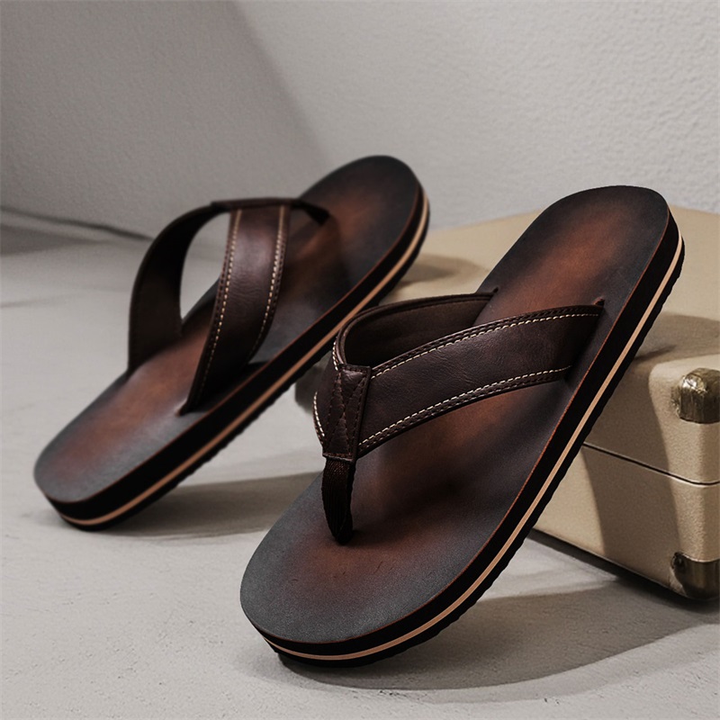 Men's Vintage Washed Faux Leat - Thong Flat Sandal ulasan dan harga