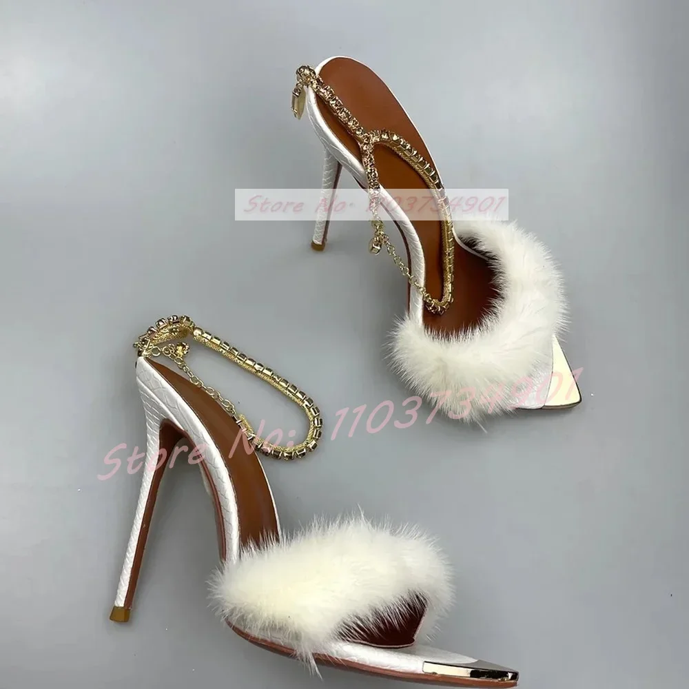 White Furry Crystals Chain Ank - Women'S Shoes Trendy ulasan dan harga